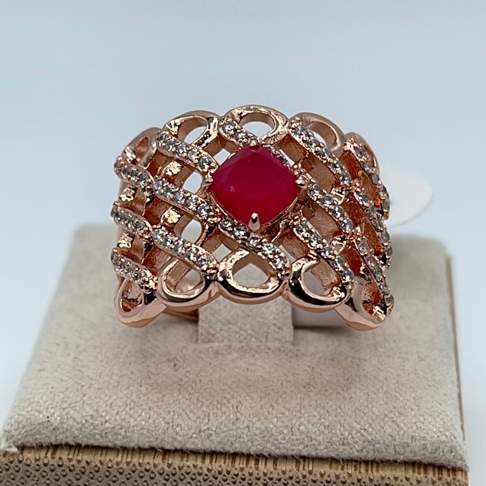 Bomb Party Ring BRAGGING ON YOU RBP6650 Dark Pink Sapphire fused/Genuine Quartz